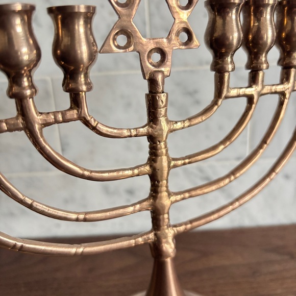 Vintage Brass Hanukkah Menorah, 9 Branch Candelabrum - Picture 10 of 13